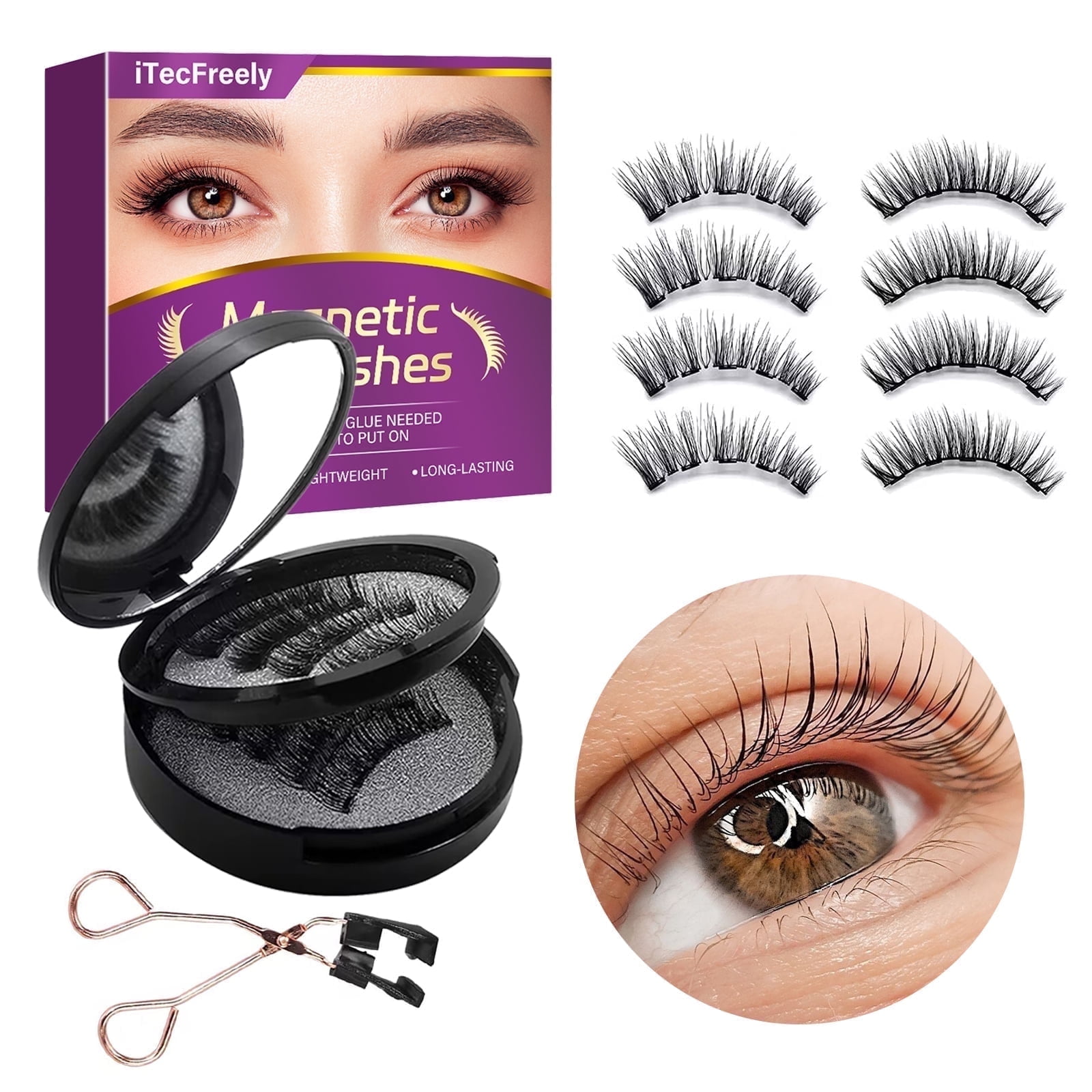 Daioloes Magnetic Eyelashes, Natural Looking Black Lashes Kit with Applicator, Reusable Fake Eyelash